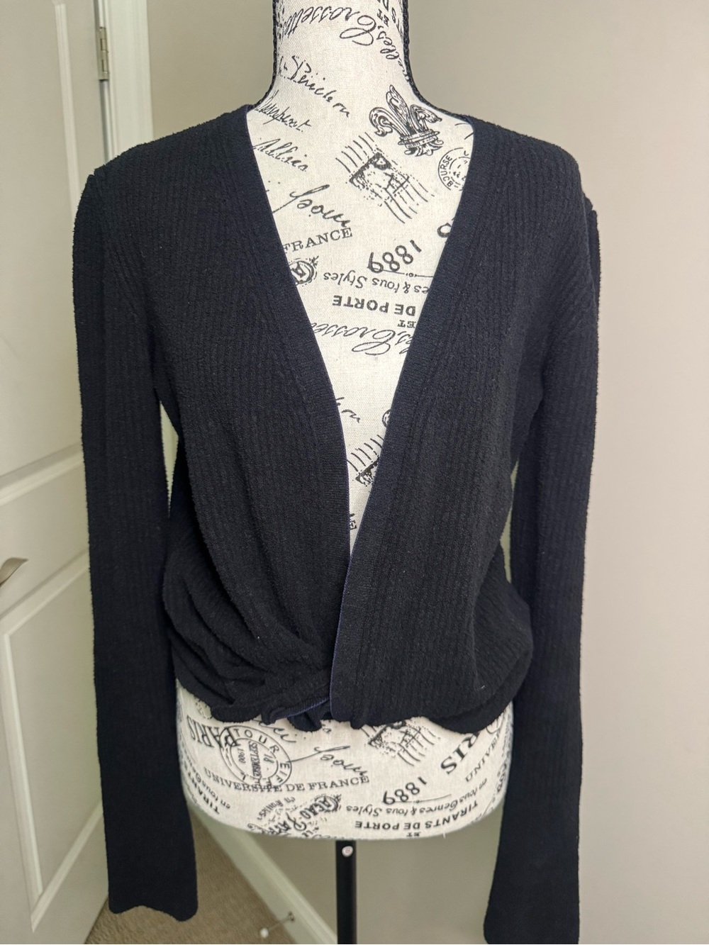 Jacquemus Black Rib Knit Twisted Front Deep V Cardigan Size 40